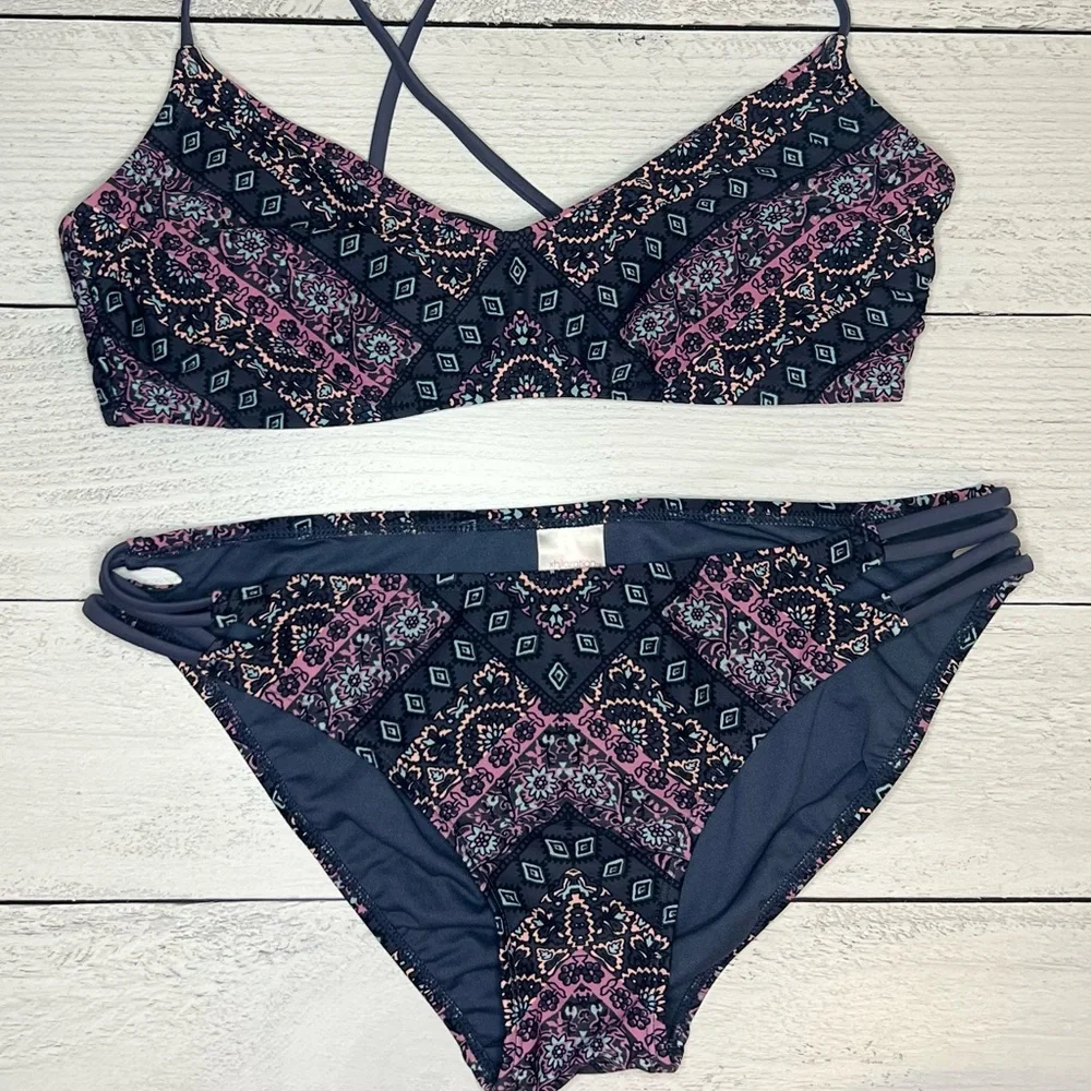 Xhilaration Purple and Pink Patterned Bikini Top